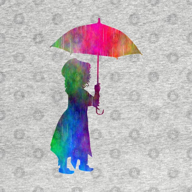 Walking in the Rain Colourful Silhouette Design by Mazz M